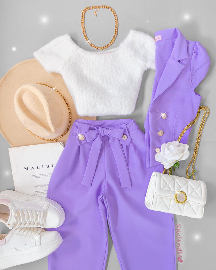 Blazer Conjunto Lila Mujer Traje De Pantalón Color Lila, Traje De