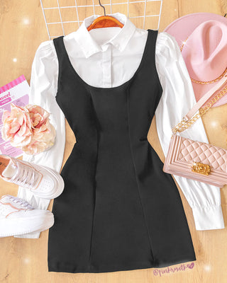 Set de vestido negro y camisa blanca