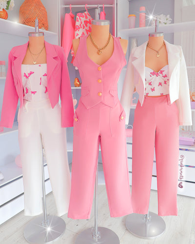 Set rosado chaleco y pantalón botones nacarados