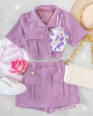 Set malva de blazer manga corta y falda short