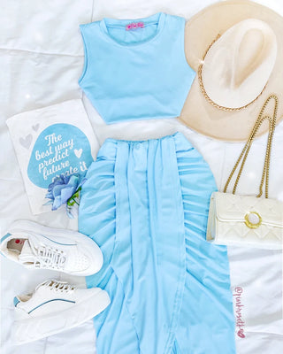 Set falda larga drapeado blusa manga sisa