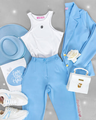SET AZUL PANTALON Y BLAZER 2 BOTONES
