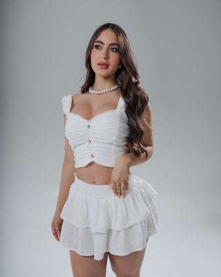 Set Tejido Falda y Crop Top con 3 Botones