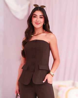 Set de pantalón y blusa larga tipo strapless