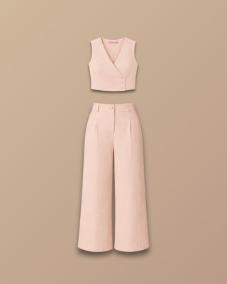 SET  BEIGE DE PANTALON Y CHALECO 3 BOTONES LADO