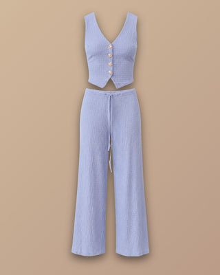 SET AZUL DE PANTALON CON CORDON Y BLUSA CON 4 BOTONES DORADOS