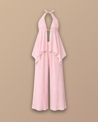 SET ROSADO DE PANTALON Y  BLUSA DE AMARRAR CON FLOR DE PINKROSE