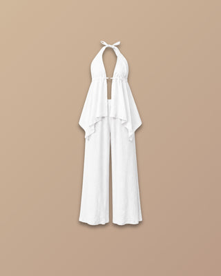 SET BLANCO DE PANTALON Y  BLUSA DE AMARRAR CON FLOR DE PINKROSE