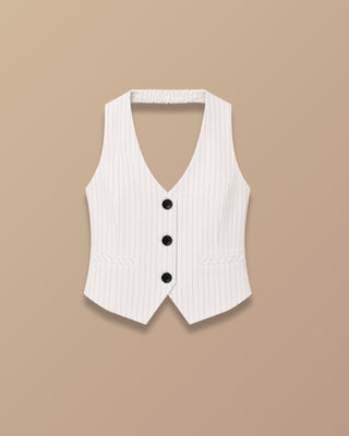 SET BLANCO CON LINEA DE TIZA PANTALON Y CHALECO 3 BOTONES