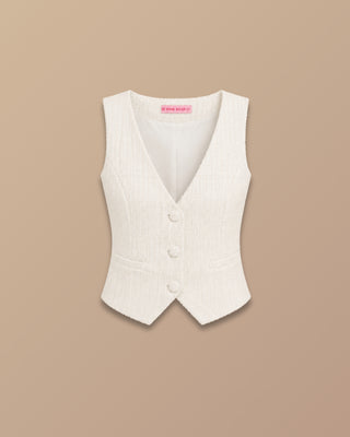 SET BEIGE DE CHANEL CON PANTALON Y CHALECO 3 BOTONES