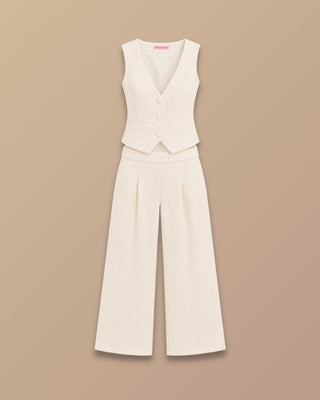 SET BEIGE DE CHANEL CON PANTALON Y CHALECO 3 BOTONES