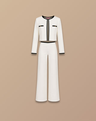 SET BLANCO DE PANTALON Y BLAZER CON HERRAJE DE PINK ROSE