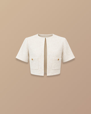 SET BLANCO CHANEL FALDA TABLAS BLUSA BOLSILLOS