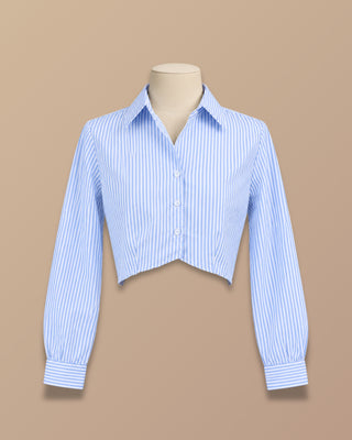 SET AZUL DE RAYAS CON CAMISA MANGA LARGA Y FALDA