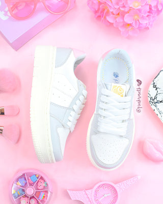 Tenis blancos detalles gris y rosado