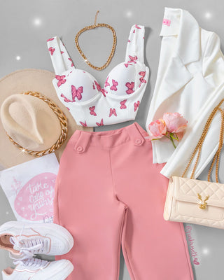Pantalón rosado tiro alto bota recta
