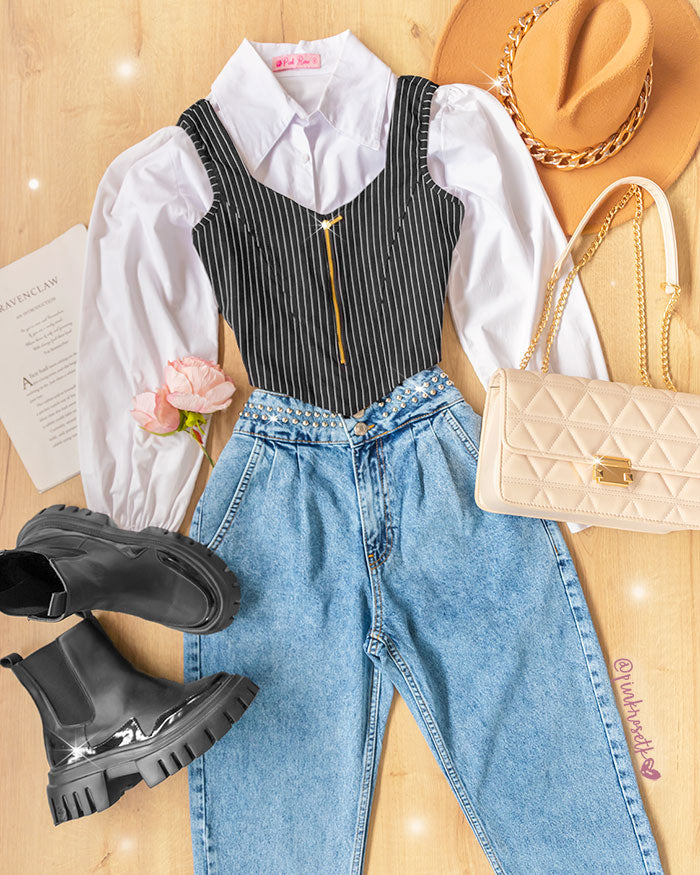 Outfit Camisa Con Chaleco Mujer Blusas Con Chalecos Blusas Tipo