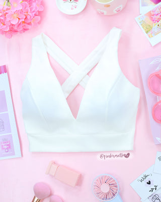 Blusa corta blanca cuello V cruzado atrás