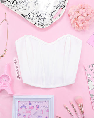 Blusa corta tipo corsé blanco en rib