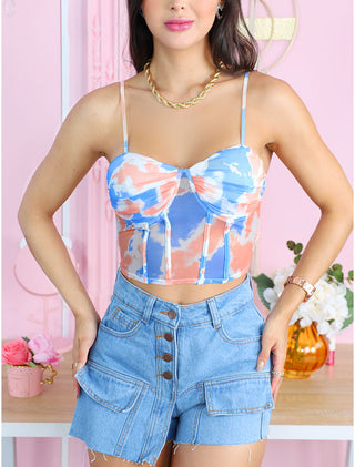 Falda short blue jean 4 botones y bolsillos falsos