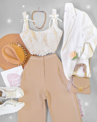 Bustier corsé beige vintage con guipure