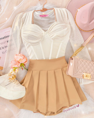 Blusa chantillí corsé manga larga en velo