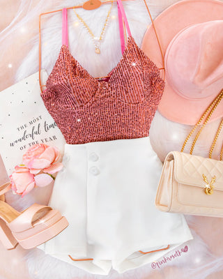 Bustier rosado ponche en lentejuelas con tiras