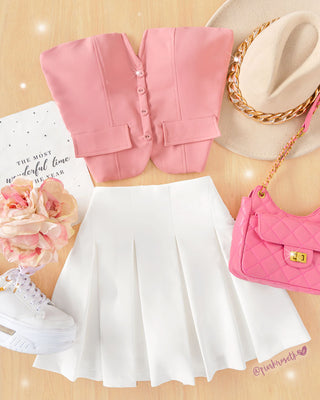 Crop top rosado strapple 4 botones bolsillo falso