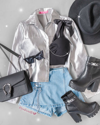 Bustier negro con copas moñitos y apliques brillantes