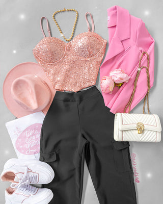 Bustier Oro Rosa de Copas en Lentejuelas y Tiras