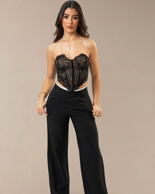 Top corsé negro strapless en encaje