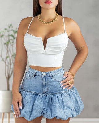 Crop Top Escote V Drapeado