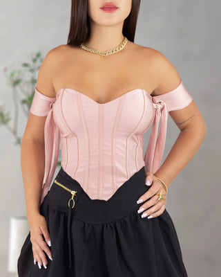 Crop Top Rosado con Tiras Gruesas para Amarrar