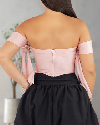 Crop Top Rosado con Tiras Gruesas para Amarrar