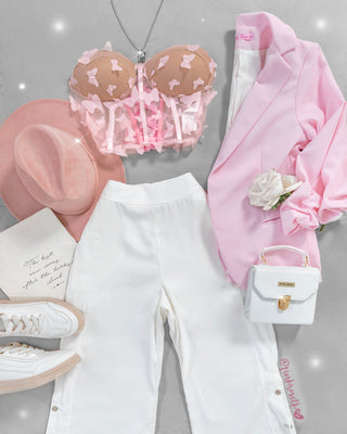 Crop Top Strapple con Flores 3D