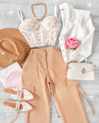 CROP TOP ENCAJE COPAS TIRAS CORSET ATRAS