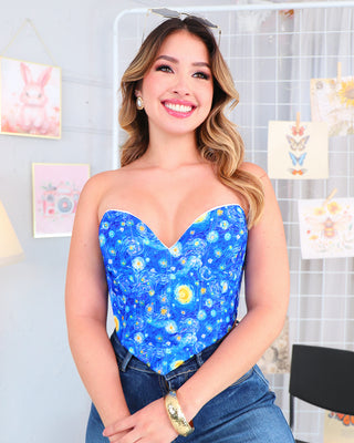 Crop Top Strapless con Estampado Vincent Van Gogh