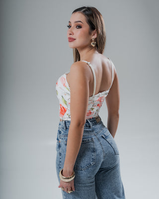 Crop Top Mallatex Drapeado con Estampado Floral