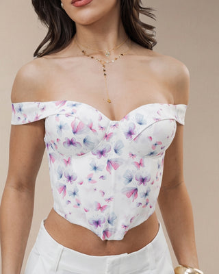 CROP TOP CON COPAS Y TIRAS GRUESAS DE MARIPOSAS