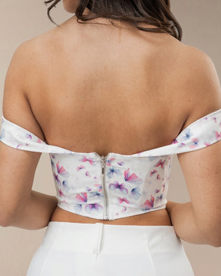 CROP TOP CON COPAS Y TIRAS GRUESAS DE MARIPOSAS