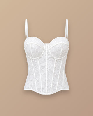 CROP TOP BLANCO DE ENCAJE Y COPAS TIPO CORSET EN LA PARTE DE ATRAS