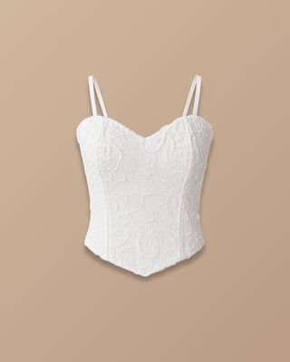 CROP TOP BLANCO DE ENCAJE Y TIRAS CON ESCOTE EN CORAZON