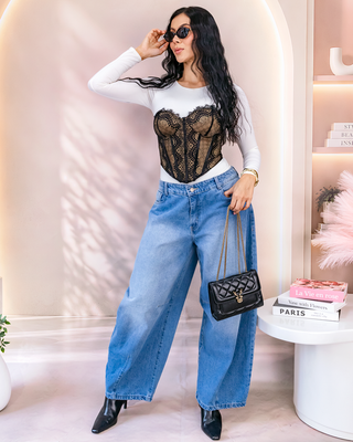 JEAN AZUL BAGGY COSTURA EN PIERNA Y RODILLA