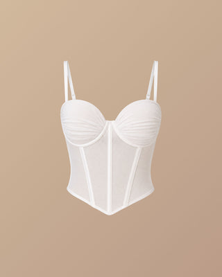 CROP TOP BLANCO DE MALLATEX CON TIRAS Y COPAS DRAPEADAS