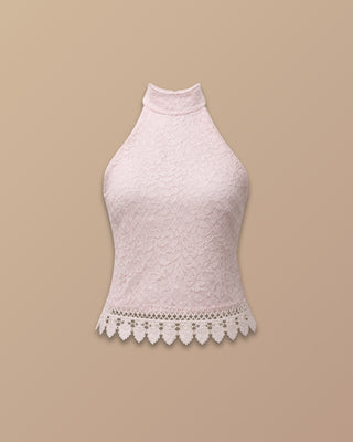 CROP TOP ROSADO DE ENCAJE Y CUELLO HALTER