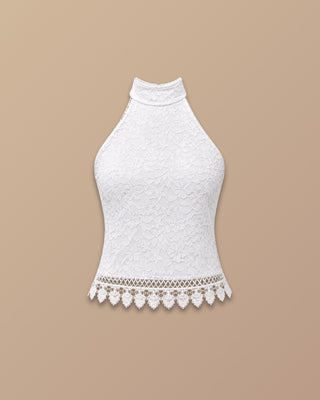 CROP TOP BLANCO DE ENCAJE Y CUELLO HALTER