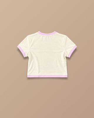 CROP TOP BLANCO MANGA CORTA CON FLOR DE PINK ROSE