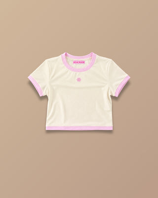 CROP TOP BLANCO MANGA CORTA CON FLOR DE PINK ROSE