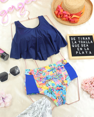 Vestido de baño dos piezas azul y verde