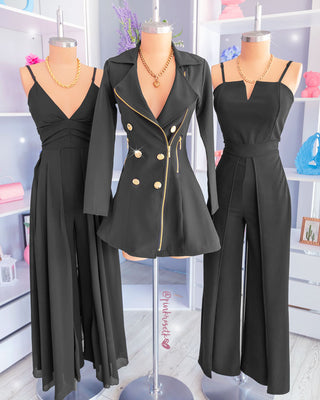 Vestido negro blazer cremallera y botones dorados